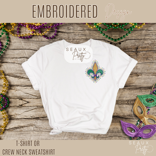 Mardi Gras Fleur de Lis Embroidered Tee
