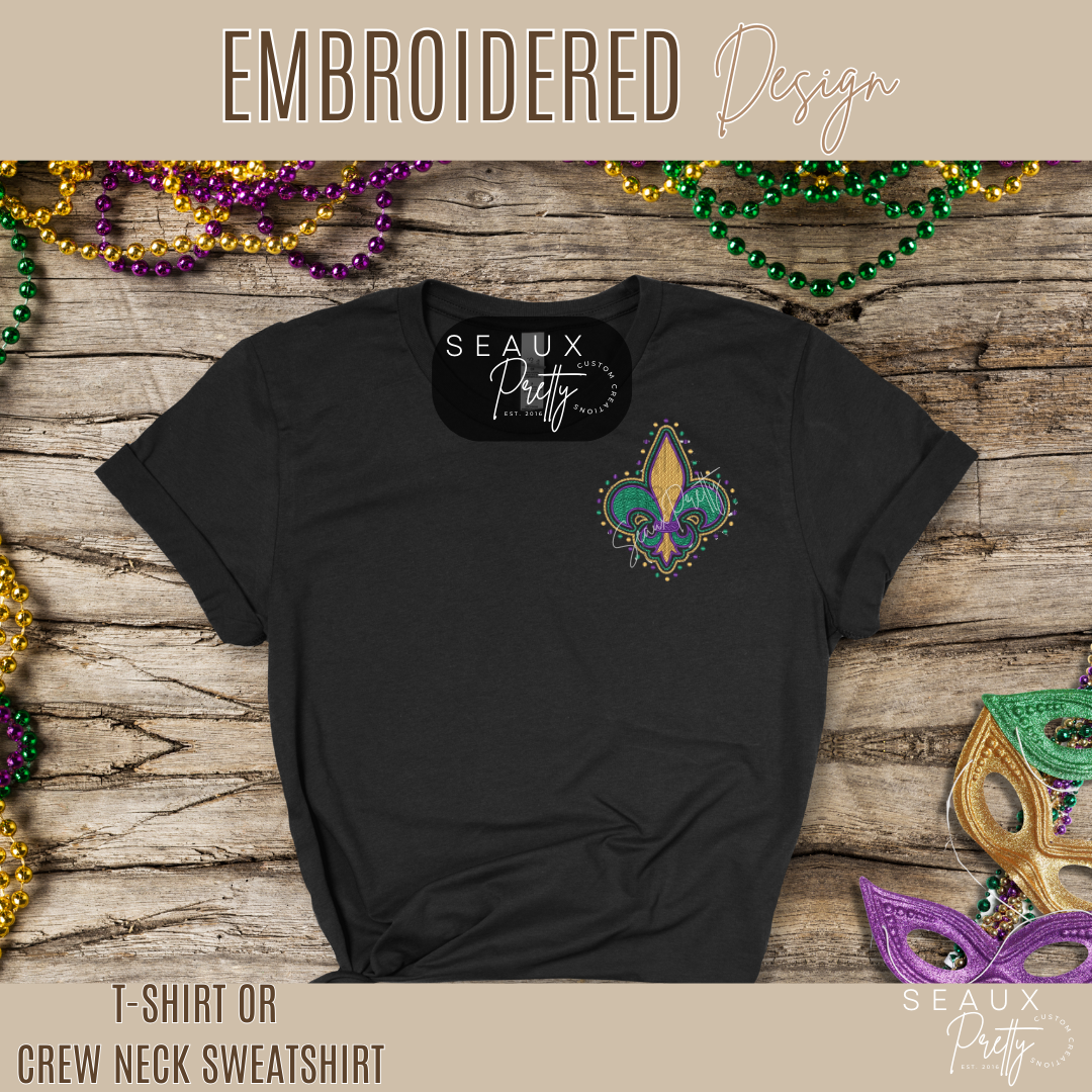 Mardi Gras Fleur de Lis Embroidered Tee