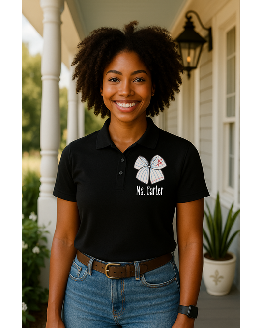 Teacher Loose-Leaf Paper Bow Embroidered Design w/Name