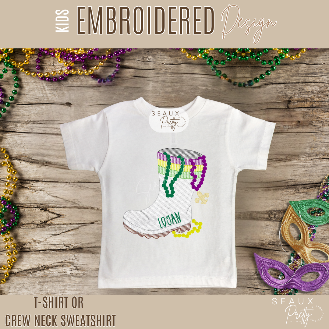 KIDS Mardi Gras Embroidered Boot Tee V1