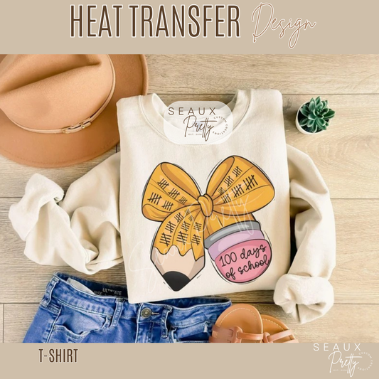 100 Days of School Pencil Bow Version 2 Tee