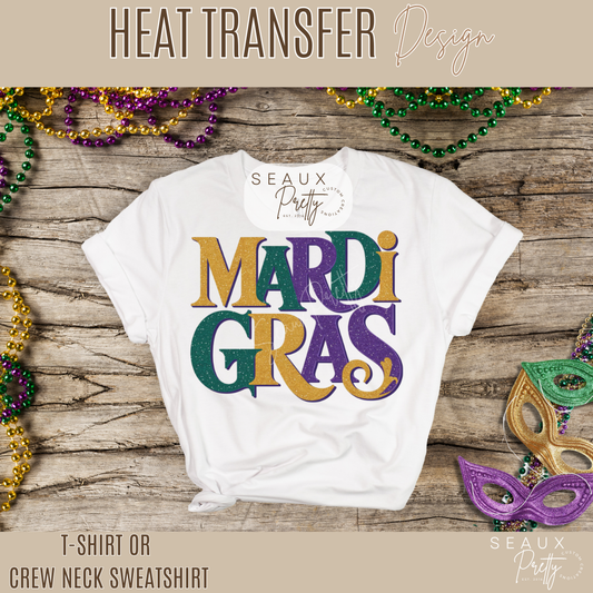 Mardi Gras Words Glitter Look Tee