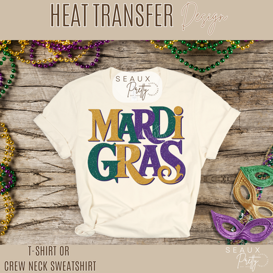 Mardi Gras Words Glitter Look Tee