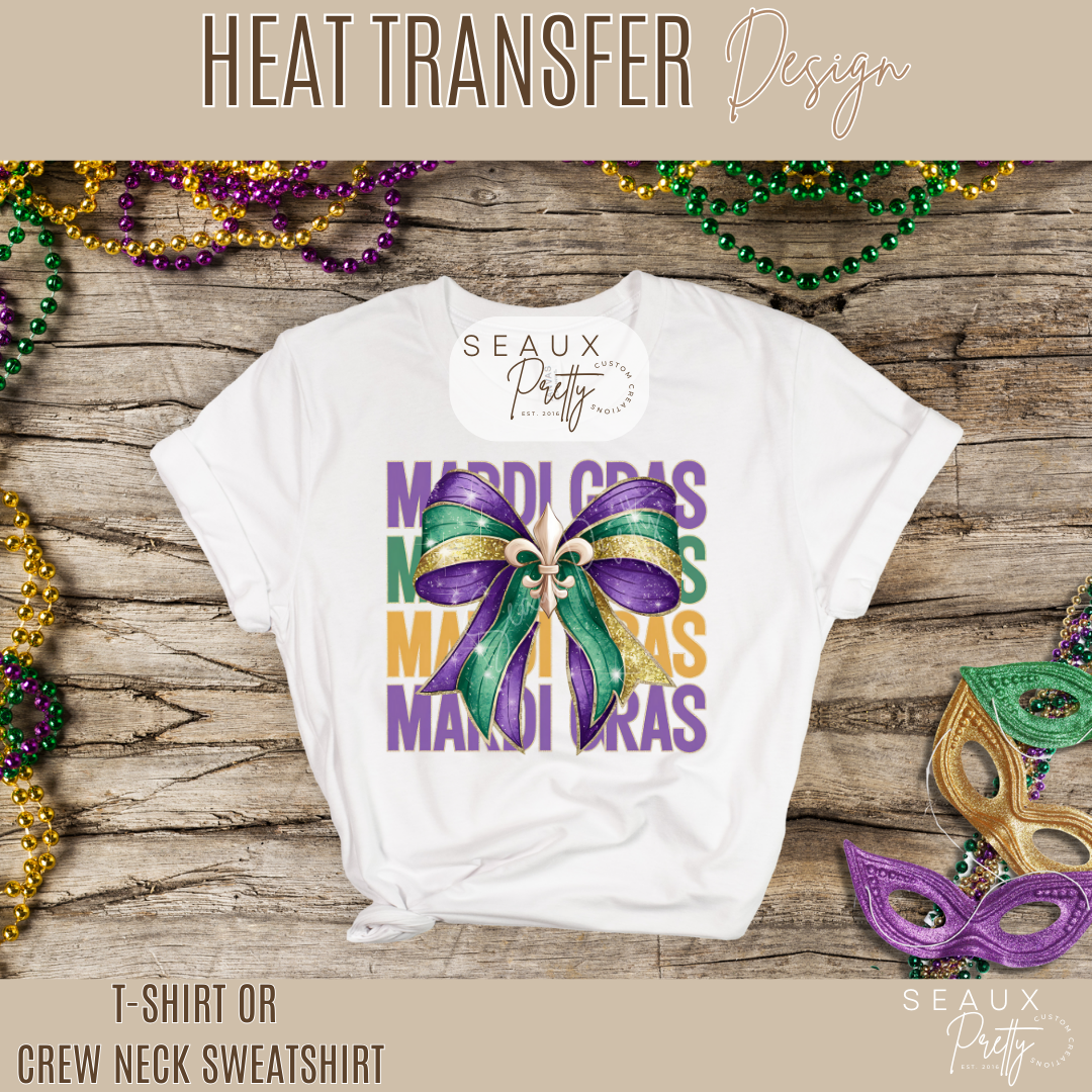Coquette Bow Mardi Gras Words Glitter Look Tee