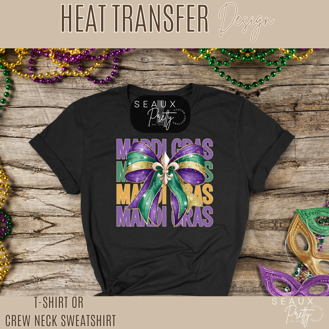 Coquette Bow Mardi Gras Words Glitter Look Tee