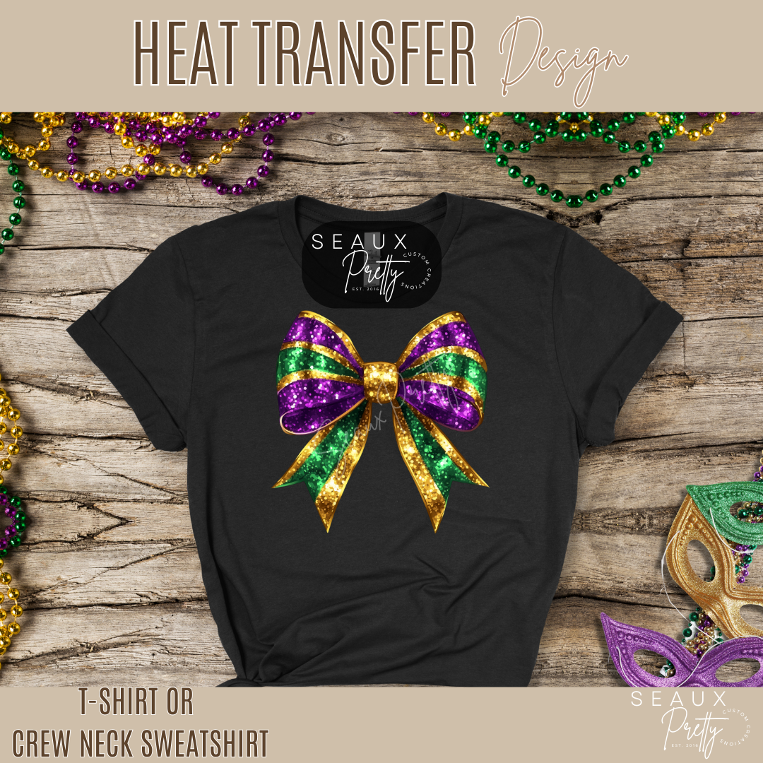 Coquette Bow Mardi Gras Glitter Look Tee