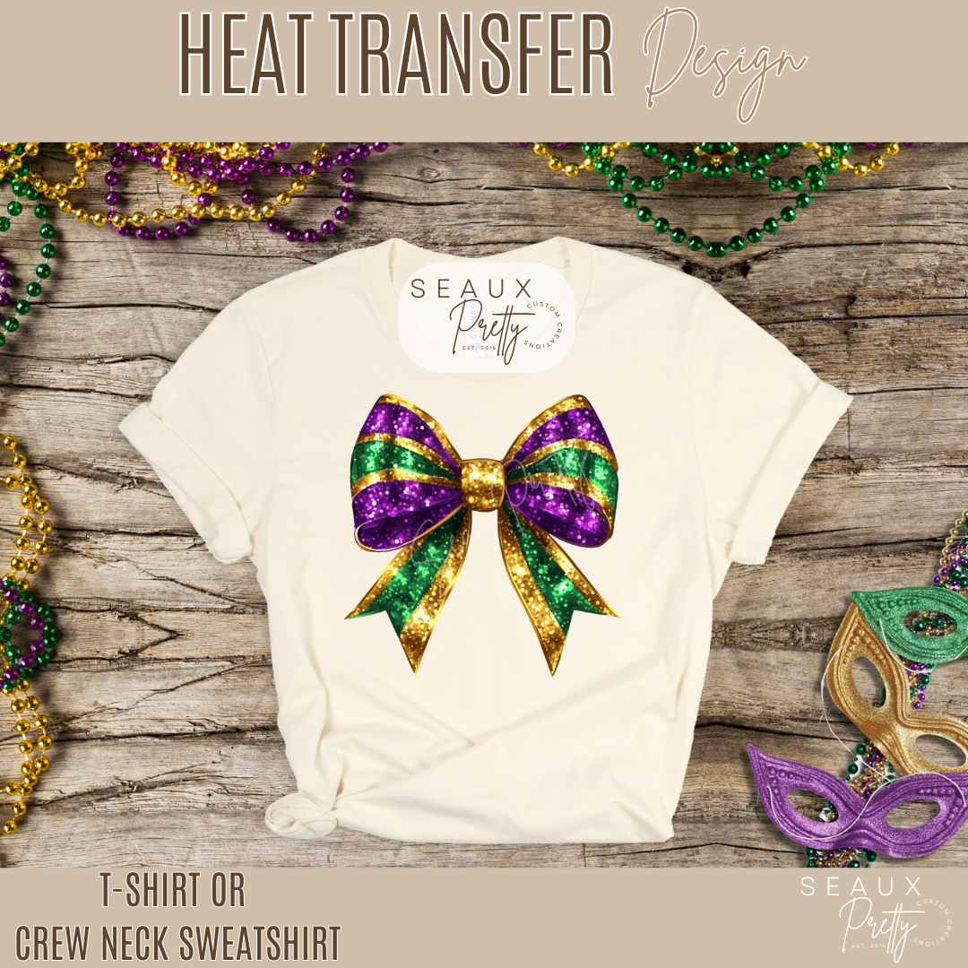 Coquette Bow Mardi Gras Glitter Look Tee