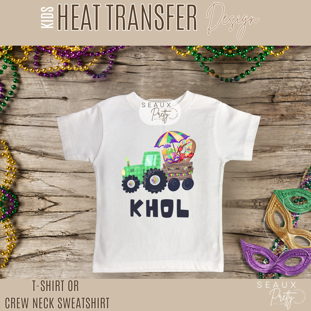 KIDS Mardi Gras Green Tractor Tee