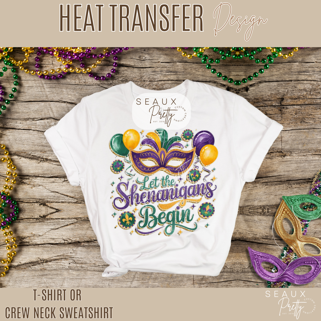 Let the Shenanigans Begin Mardi Gras Glitter Look Tee