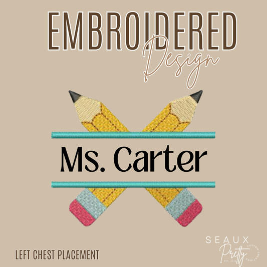 Split Pencils Embroidered Design