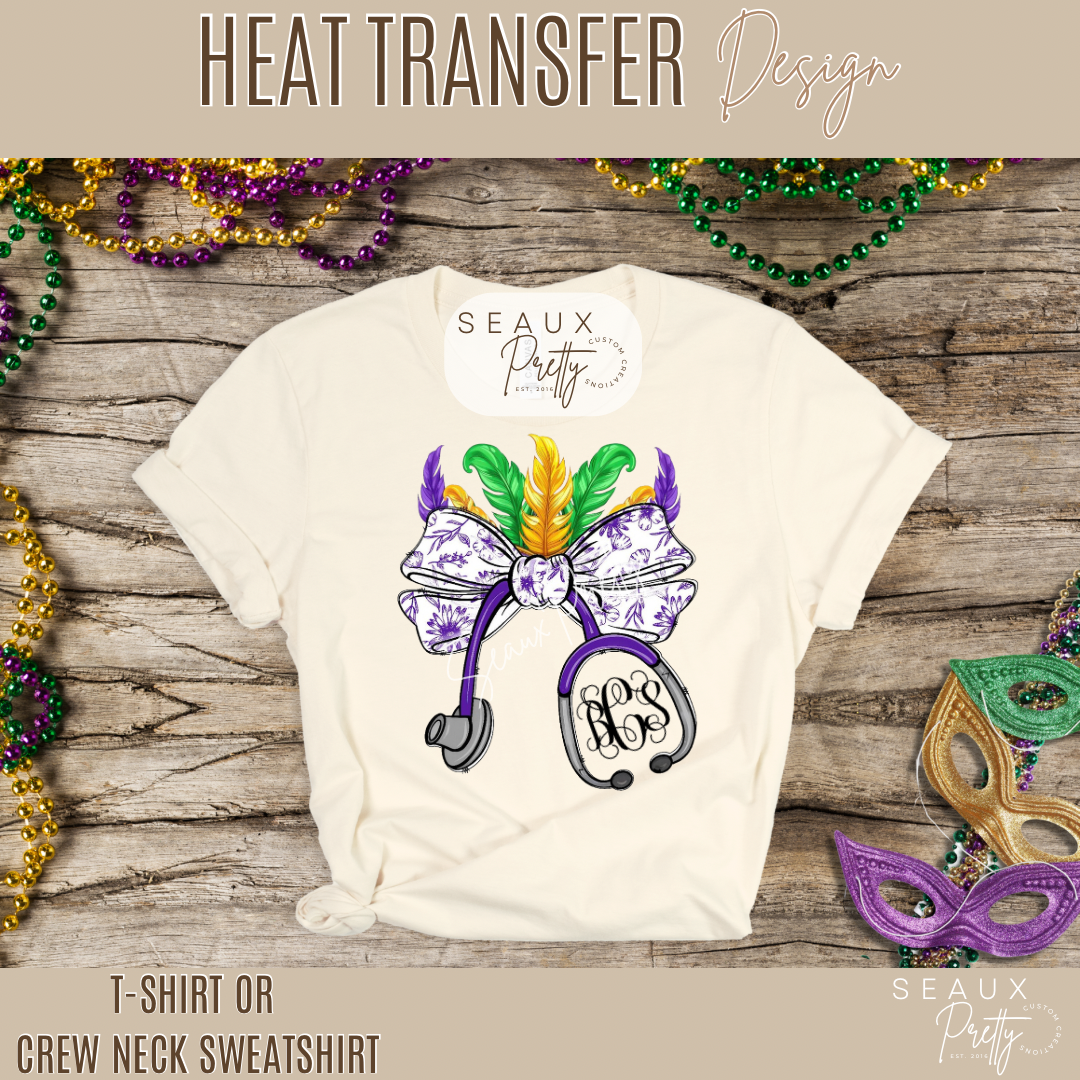 Stethoscope Mardi Gras Tee with Initials