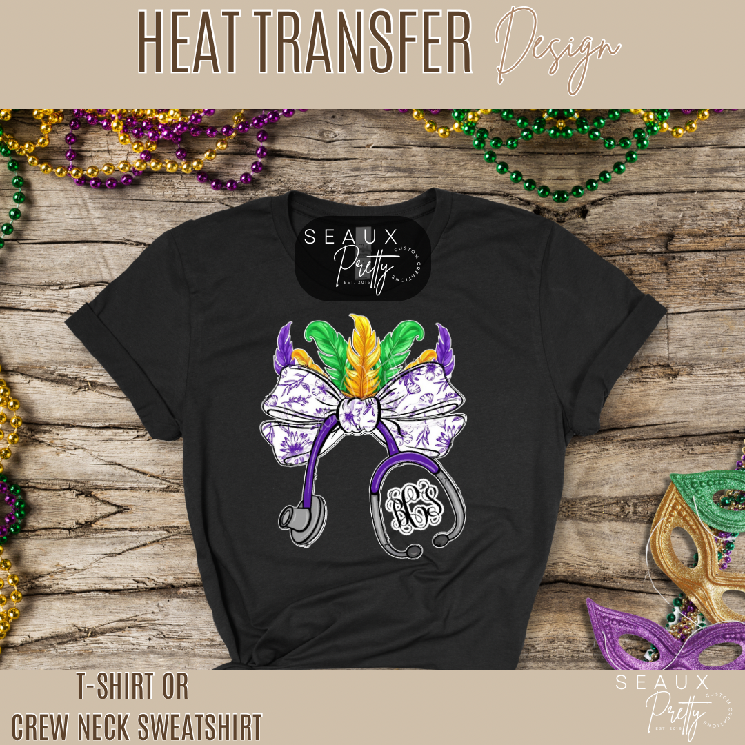 Stethoscope Mardi Gras Tee with Initials