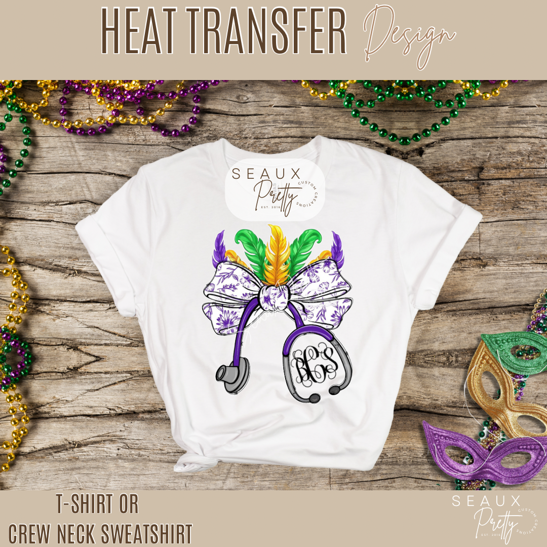 Stethoscope Mardi Gras Tee with Initials