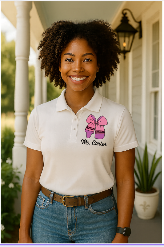 Teacher Crayon Bow Embroidered Design w/Name