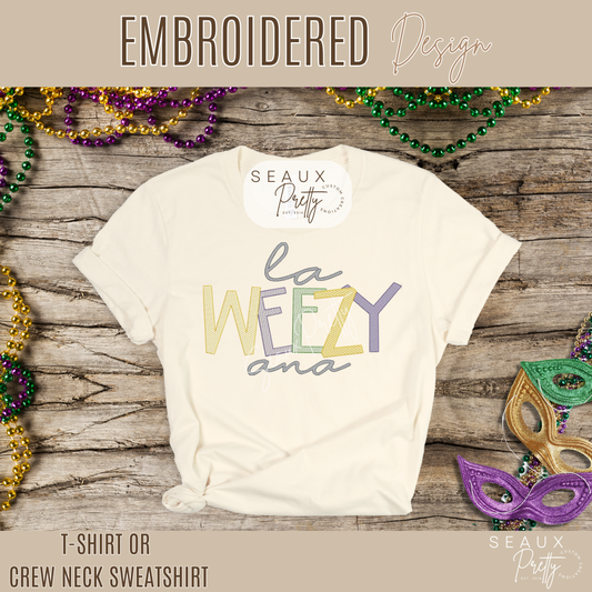 LaWeezyAna Mardi Gras Embroidered Tee