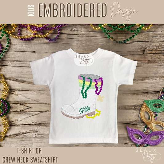 KIDS Mardi Gras Embroidered Boot Tee V1