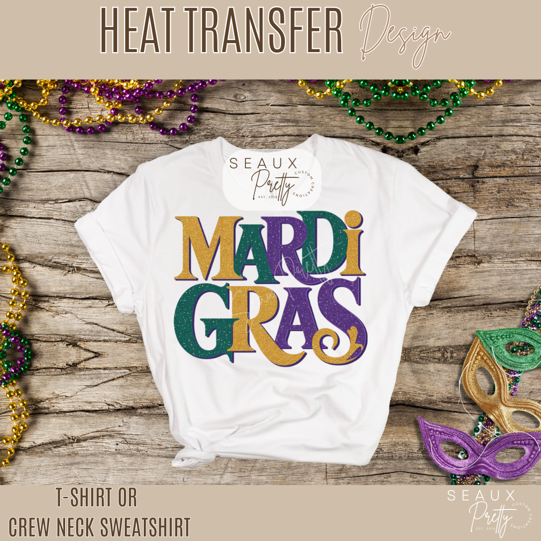 Mardi Gras Words Glitter Look Tee