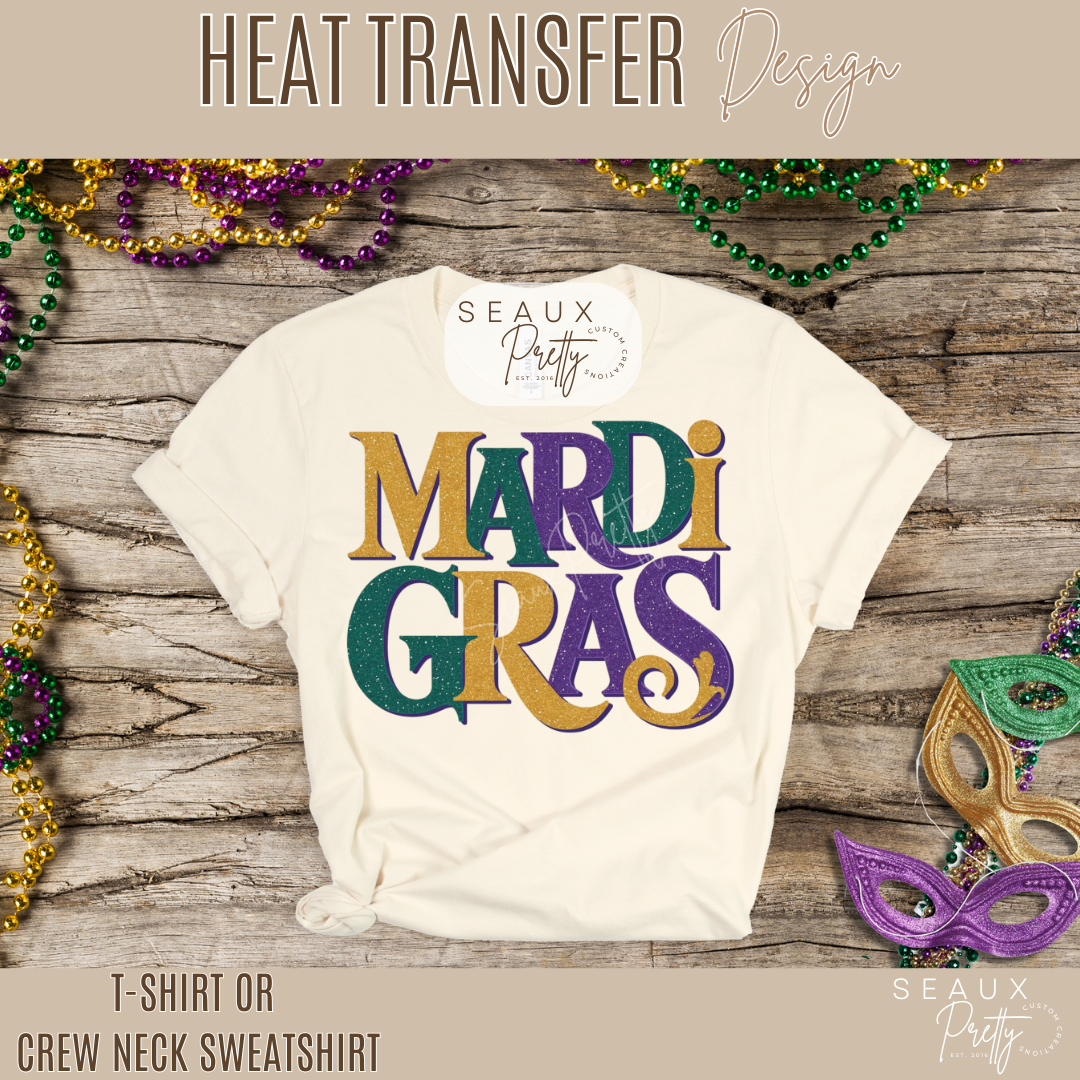 Mardi Gras Words Glitter Look Tee