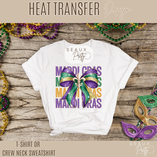 Coquette Bow Mardi Gras Words Glitter Look Tee