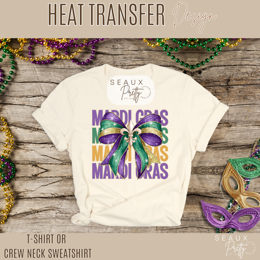 Coquette Bow Mardi Gras Words Glitter Look Tee