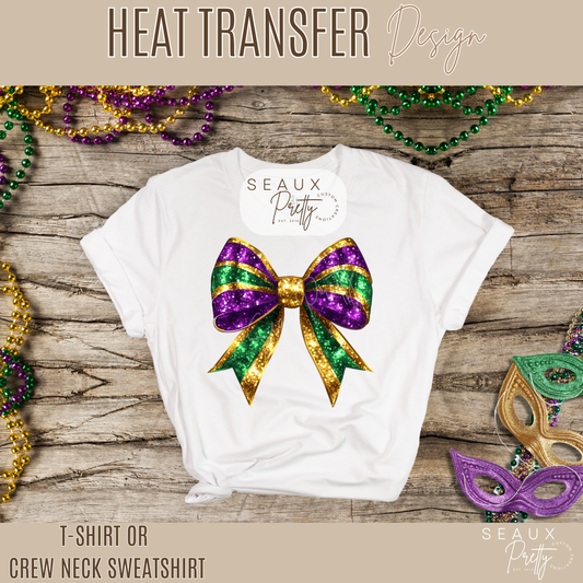 Coquette Bow Mardi Gras Glitter Look Tee