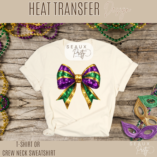 Coquette Bow Mardi Gras Glitter Look Tee