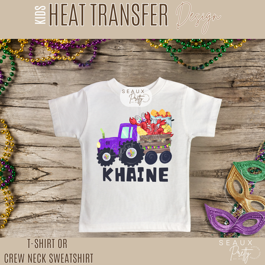 KIDS Mardi Gras Purple Tractor Tee