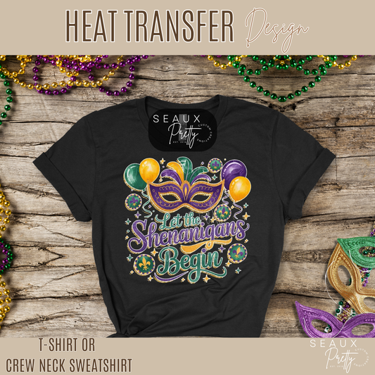 Let the Shenanigans Begin Mardi Gras Glitter Look Tee