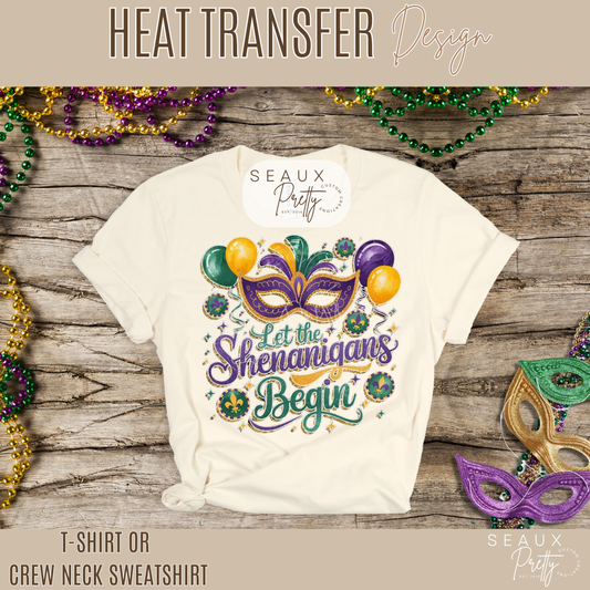 Let the Shenanigans Begin Mardi Gras Glitter Look Tee