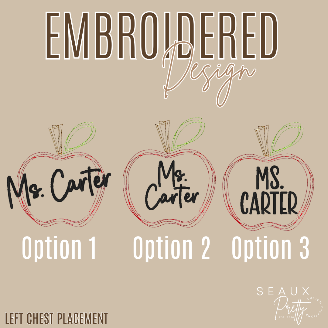 Sketched Apple w/name Embroidered Design