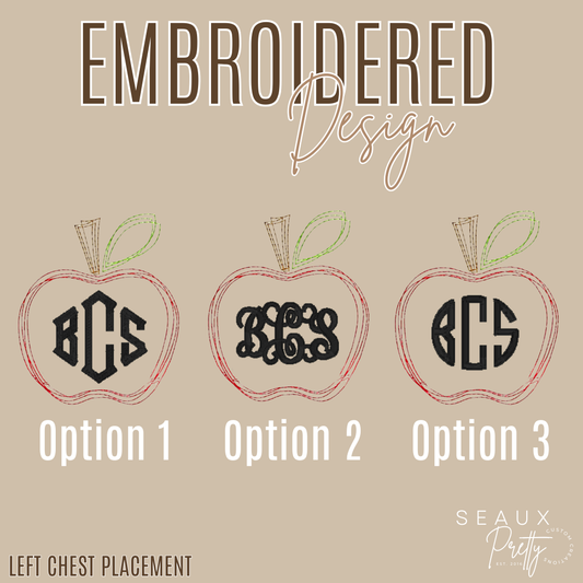 Sketched Apple w/monogram Embroidered Design