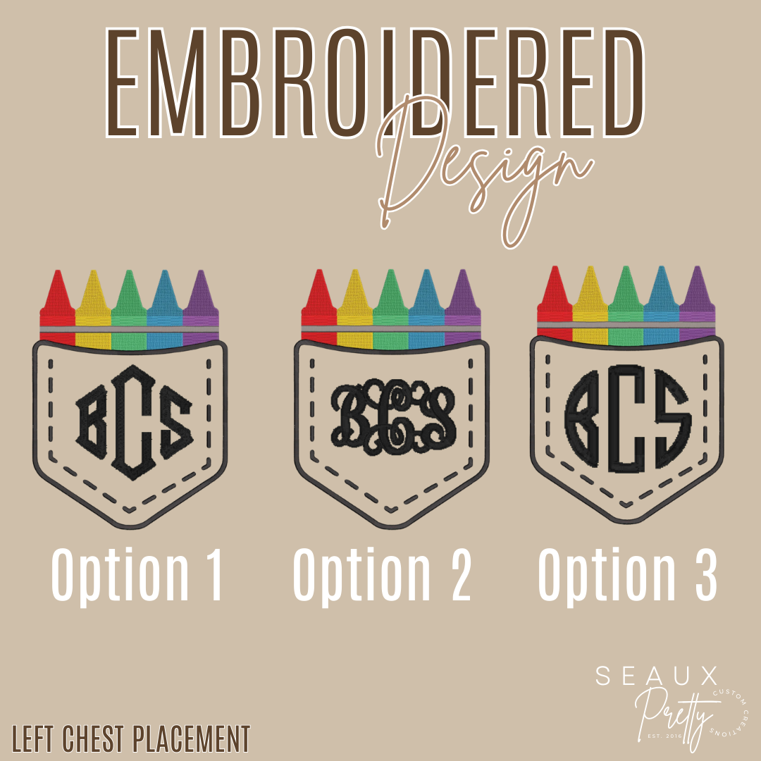 Crayon Pocket w/monogram Embroidered Design