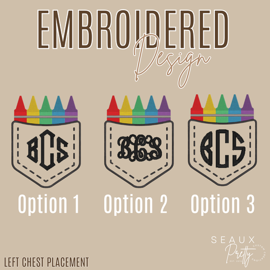 Crayon Pocket w/monogram Embroidered Design