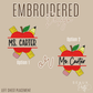 Split Apple Pocket w/name Ruler & Pencil Embroidered Design